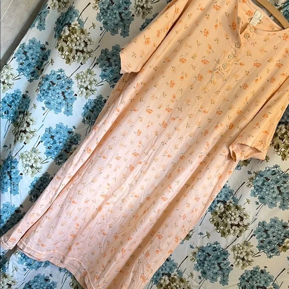 Peachy orange floral maxi nightgown with button front - Picture 3 of 8